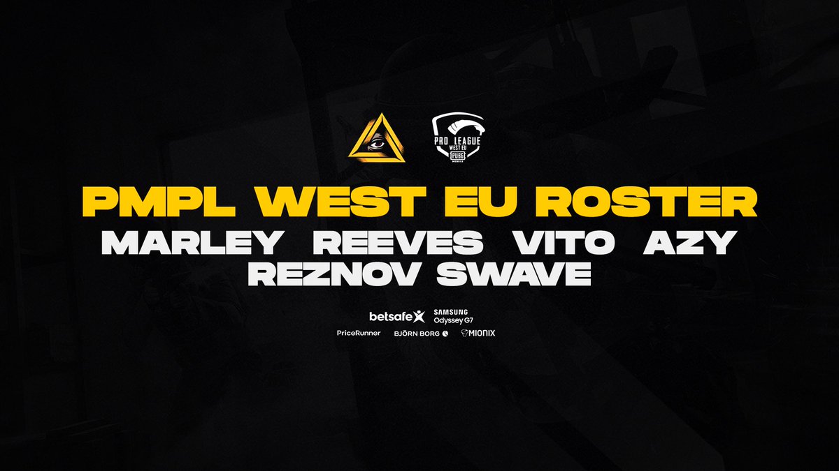GODSENT PUBG Mobile roster for PMPL WEST EU S1!
⠀
Roster:
 ⁃ Marley 
 ⁃ Reeves 
 ⁃ Vito 
 ⁃ Azy 
 ⁃ Reznov 
 ⁃ Swave 
⠀
Tune in tomorrow on the 17th of May for the 1st day of Pro League on YouTube and support GODSENT!