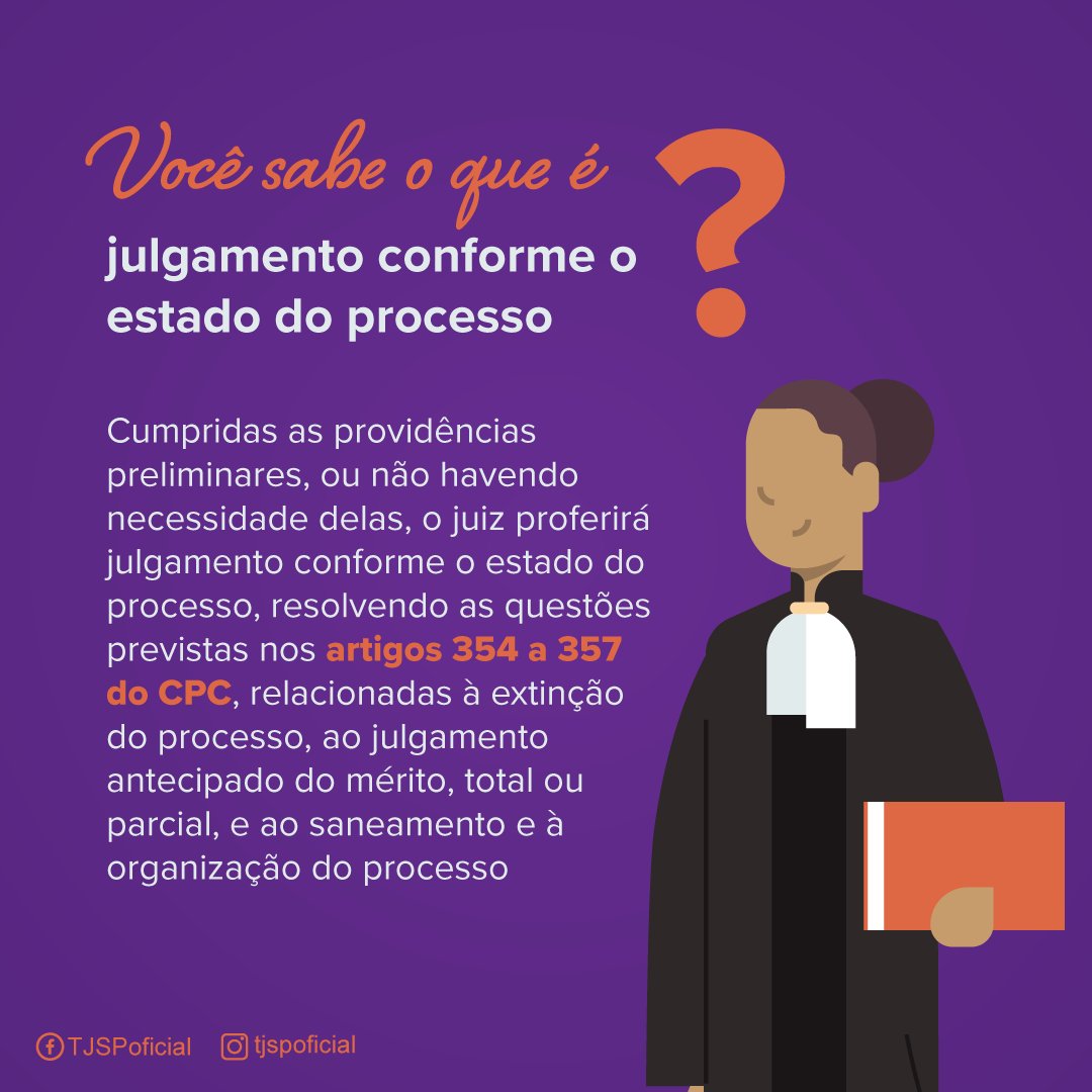 TJSPoficial's tweet image. Você sabe o que é o julgamento conforme o estado do processo, previsto nos artigos 354 a 357 do Código de Processo Civil? #GlossárioJurídico #JulgamentoConformeoEstadodoProcesso #ProcessoCivil #CPC #TrabalhoRemotoTJSP #AJustiçaNãoPara #SomosTJSP #AJustiçaPróximadoCidadão