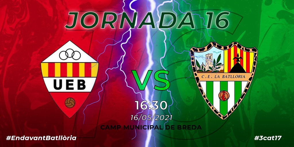 🚨1r EQUIP | PROPER PARTIT🚨

Avui a la tarda tenim DERBI! Amb tot💪💪

🆚️ <a href="/uebreda/">Unió Esportiva Breda</a>
🗓 16/05
🕔 16:30
⚽️ J.16
🏟 Mpal. de Breda

#EndavantBatllòria #3cat17