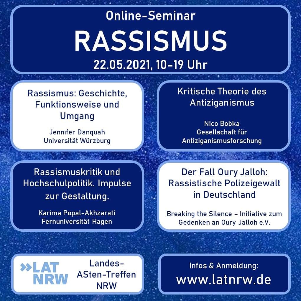 LATNRW's tweet photo. Nächsten Samstag, am 22.05., findet unser nächstes Seminar statt. Diesmal geht es um Rassismus.

Vier tolle Referent*innen, vier spannende Themen, also seid dabei!

Anmeldung und Programm: https://t.co/BaOcxEPwz9
#hopotweet https://t.co/VvkFC2gkb1