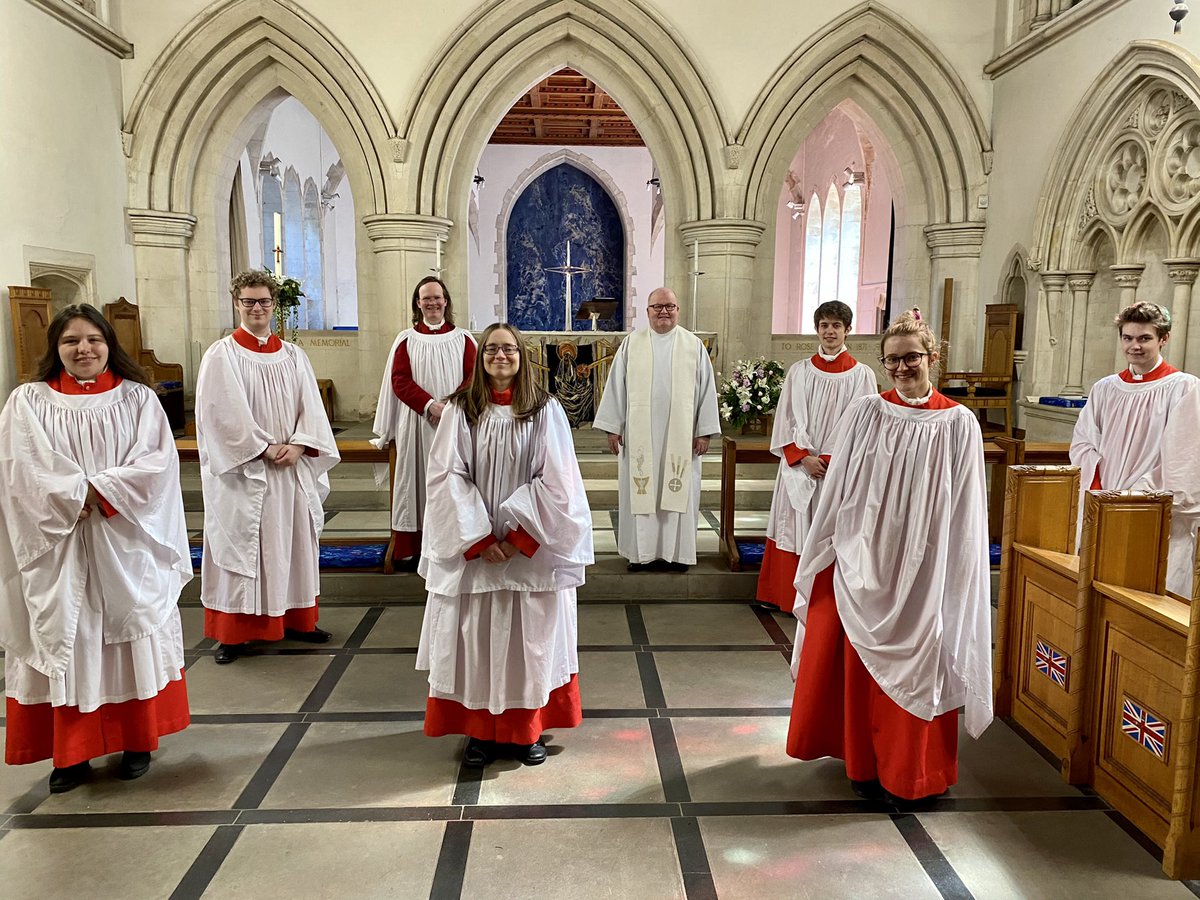 Good to have all the choral scholars together, pictured here with our Director of Music, Dr William Reynolds and Canon Ian Rees