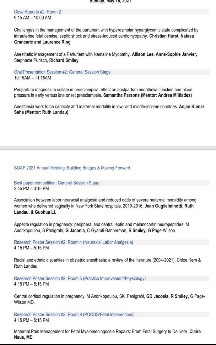 #SOAPAM2021 <a href="/SOAPHQ/">SOAP</a>
REPRESENT! 
Team #CUMCAnesthesia blankets the program today, with presentations by faculty, fellows, and residents.  Special congrats to our PGY-1s Anjan, Sam, and Chloe!