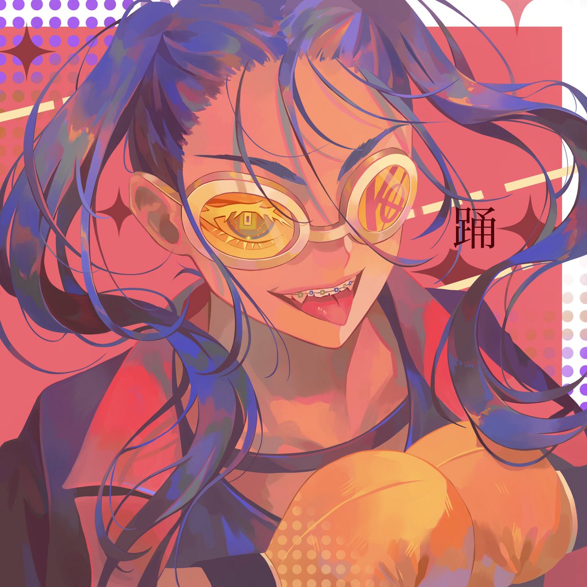 tongue solo 1girl boxing gloves tongue out twintails tinted eyewear  illustration images