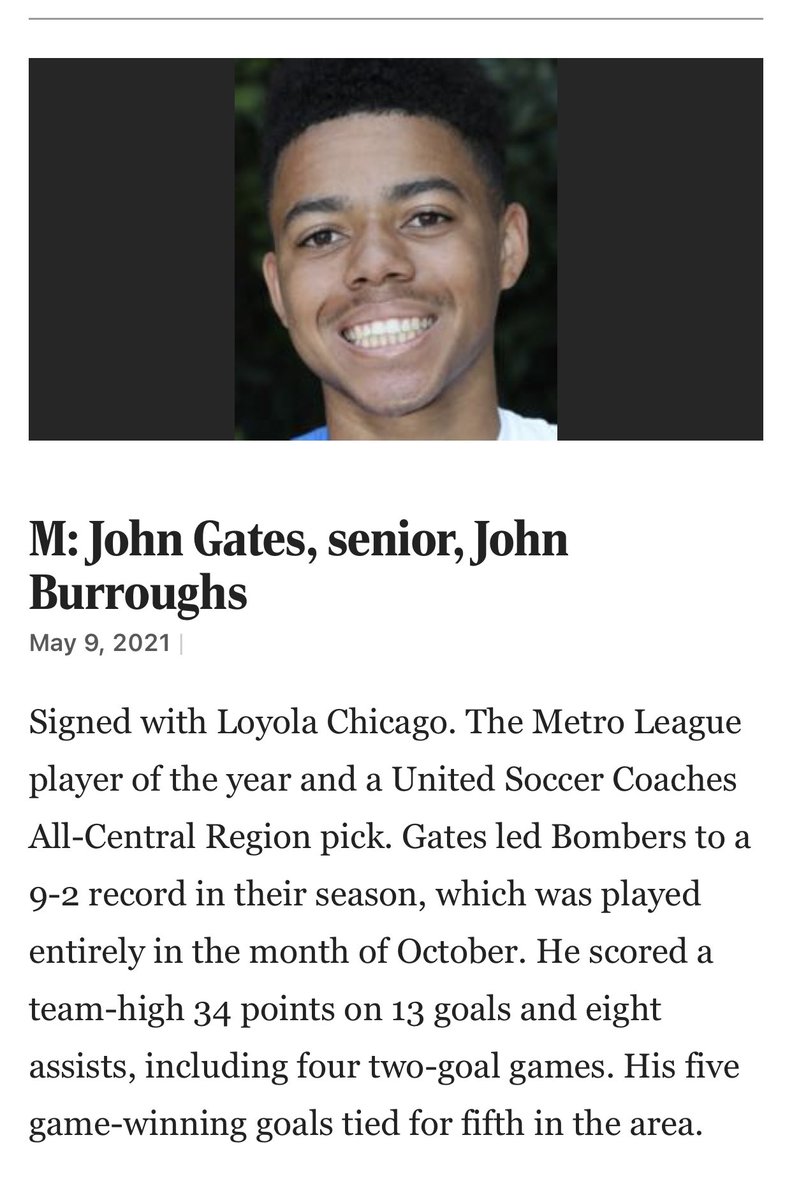 Congrats to senior Johnny Gates - a THREE TIME First-Team All-Metro Selection by the Post-Dispatch.   Johnny wraps up his JBS soccer career as the most decorated soccer Bomber ever!