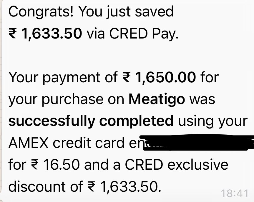 NikMathur95's tweet photo. So this just happened! Got a 99% discount on @MeatigoOfficial when I used @CRED_club CRED Pay to make my payment! Burned only 5000 coins! If this is what CRED pay is working towards - it looks promising and I’m in! https://t.co/bD3LtasmVc