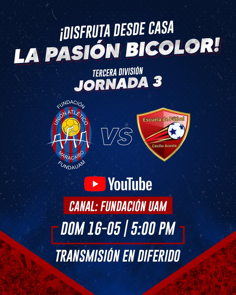 A las 5.00 p.m podrás disfrutar de la transmisión en diferido del partido debut ante #CecilioAcosta. 🔥

Síguelo a través de nuestro canal de YouTube: Fundación UAM y no te pierdas ningún detalle de nuestro camino por la tercera división. 😍🏆