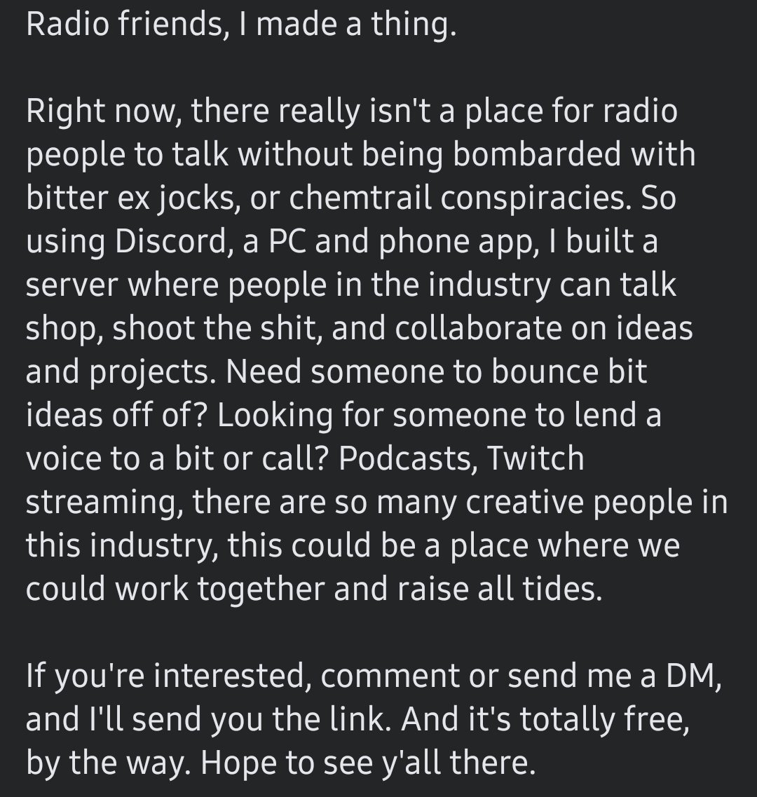 Dalby's tweet photo. Dear radio friends... https://t.co/HikFpU8k5n