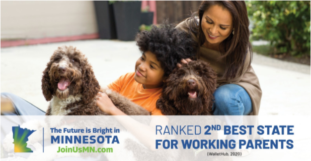 Parents are essential to our state’s workforce. We’re the 2nd best state for working parents, and we’re darn proud of it. joinusmn.com/?blitz-7 #JoinUsMN #EDW2021 #EconDevWeek