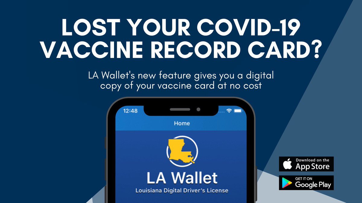 LouisianaGov's tweet photo. The LA Wallet app is free, safe, and people who use it can be assured that their personal information is well protected. Download or update the app today and make sure that you have your vaccination card on it for quick and easy use. #lagov https://t.co/53ScmH6FNu