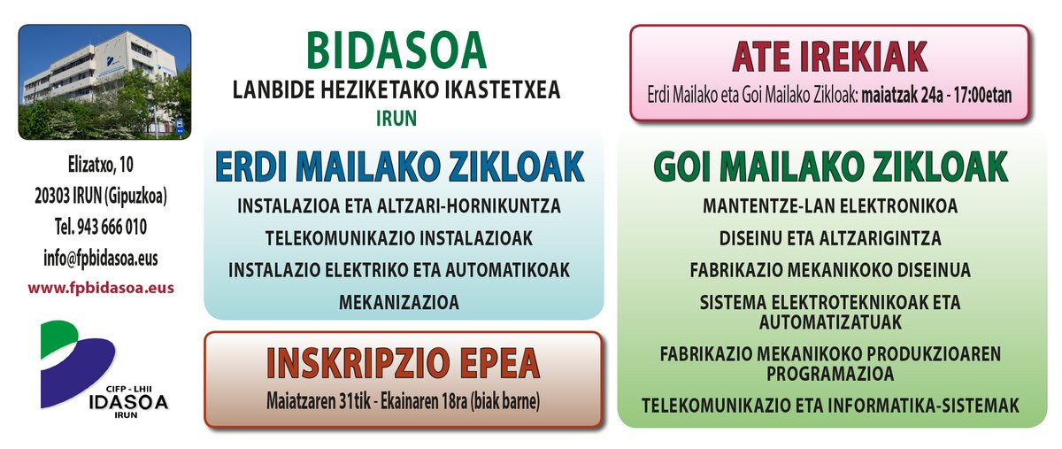 ATE IREKIEN JARDUNALDI BERRIA 2021/2022 IKASTURTERAKO. Maiatzak 24a, 17:00etan.
-----
NUEVA JORNADA DE PUERTAS ABIERTAS PARA EL CURSO 2021/2022. 24 de mayo a las 17:00 h.
-----
Apunta zaitez / Apúntate:
docs.google.com/forms/d/e/1FAI…
Traducir Tweet