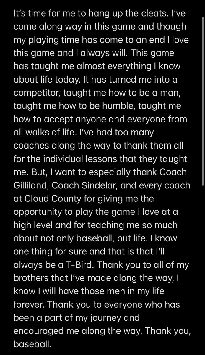 Jhain16's tweet photo. I will forever be grateful for everything @cloudbaseball taught me about baseball and about life. This program is in great hands and it’s only going up from here...

Thank you Cloud County and thank you baseball https://t.co/RAgrl0CZq1