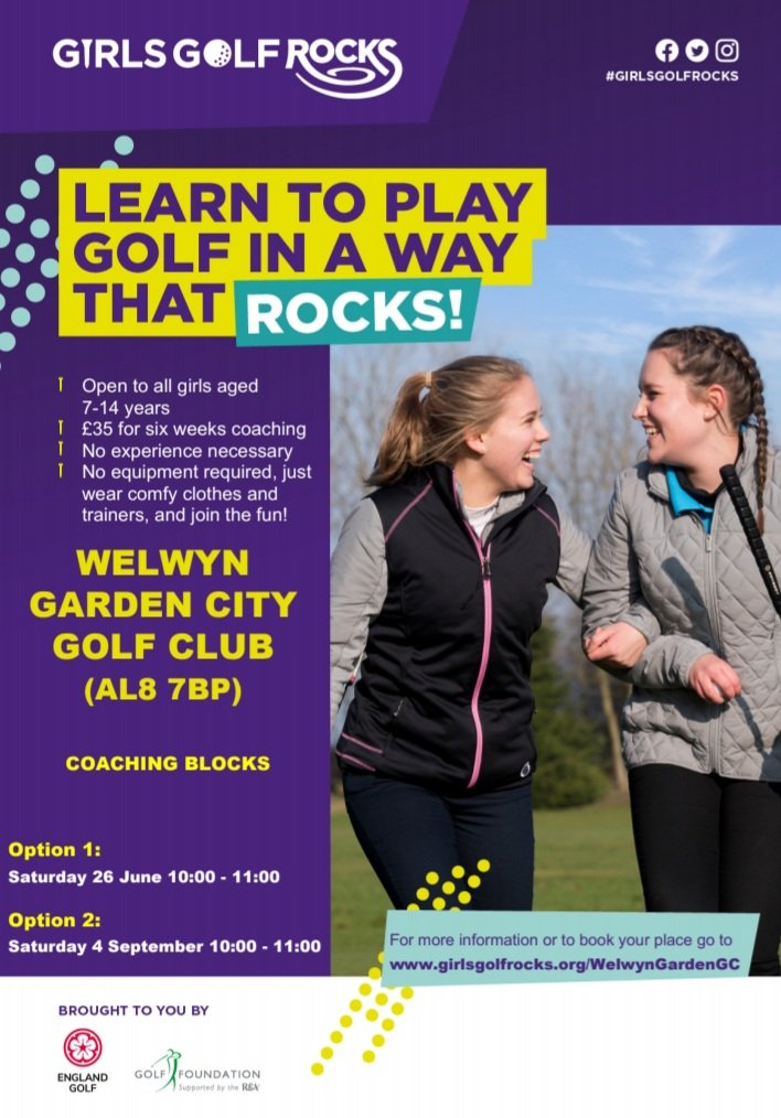 Do you have a daughter, granddaughter, next door neighbour that may be interested? 

With our new club professional Shaun, Welwyn Garden City Golf Club, we look forward to welcoming them to our club for a great FUN programme 😊⛳ #Girlsgolfrocks