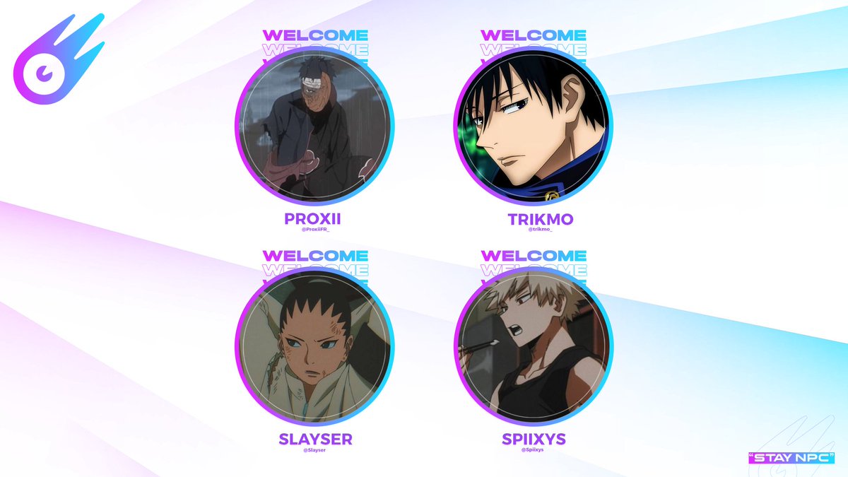 NoPovClan's tweet photo. Oh regardez, 4 nouveaux Builders !
Pour finir la semaine en beauté, bienvenue à @ProxiiFR_, @trikmo_, @Slayser et @Spiixys 🔥 !
Bonne chance pour vos futurs ShowMatch 🍀
#StayNPC ☄️ https://t.co/8YNry9PV34
