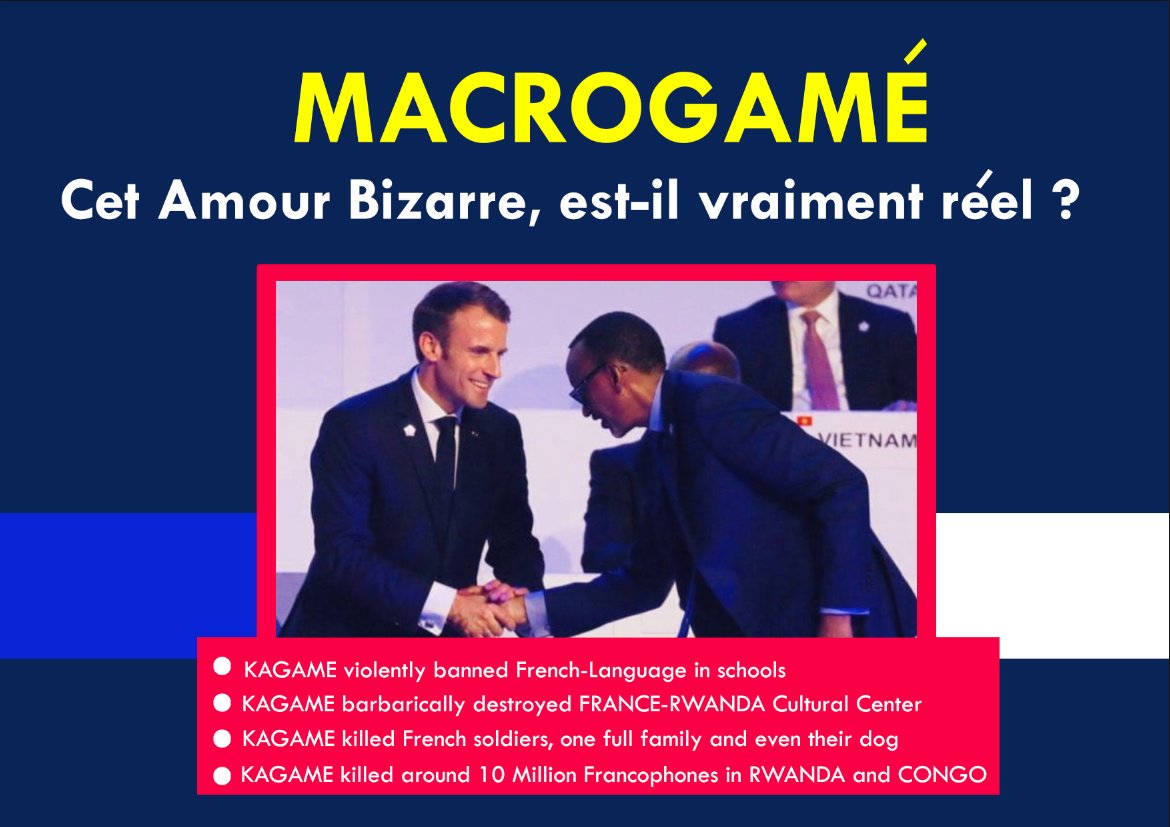 KayitabaSpecios's tweet photo. #MACROGAME !
Dear @EmmanuelMacron you are about to meet #Dictator #KAGAME the Most #Criminal Human Being alive in the World. You know well he even killed #FRENCH people. U will look very bad with him. #KARMA 
@louiseuwacu @LaureUwase @LouisRug @Elysee
 @alainjuppe @FRANCE24 @RFI https://t.co/jmVggUuW0O