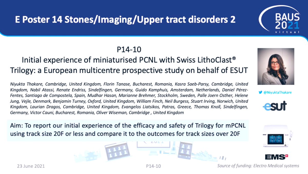 It’s been incredible working on the European multicentre trial of Swiss lithoclast #Trilogy for #PCNL @EMSUrology Presentations @BAUSurology @Uroweb meetings & full paper @wjurol Many many Thanks to mentors @OJWiseman @kasraparsy @CUH_NHS & collaborators @eauesut
