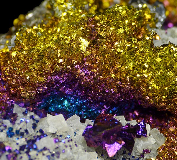 Colorful chalcopyrite with white dolomite on matrix from Sweetwater Mine, Reynolds County, Missouri, USA

Credit: SpiriferMinerals.com

#minerals #crystals