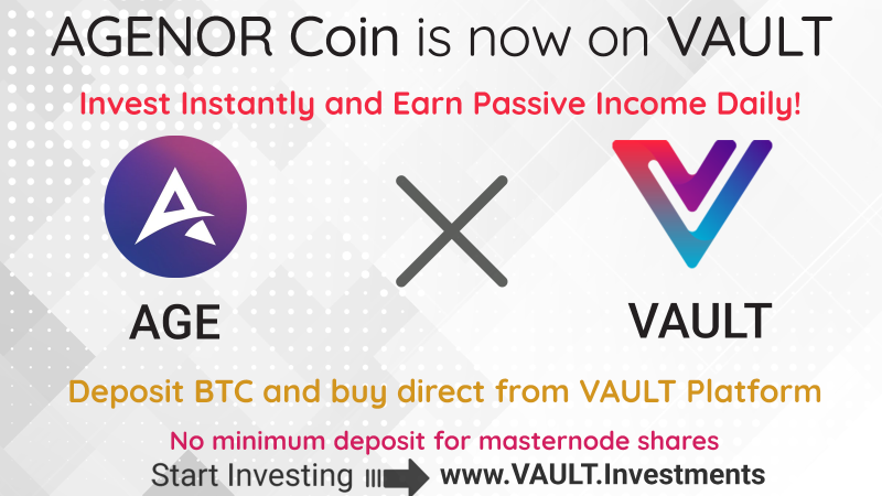 VaultInvest's tweet photo. 🪙 Agenor #AGE added as #masternode instant shares with a FREE month of shared masternode hosting for $AGE Coin Packs + deposits on VAULT crypto investments platform! @AgenorCoin

#BTC for $AGE Coin Packs 🪙
https://t.co/FyEcbywPkQ

#crypto #cryptocurrencies #masternodes #Bitcoin https://t.co/hszTClvwQM