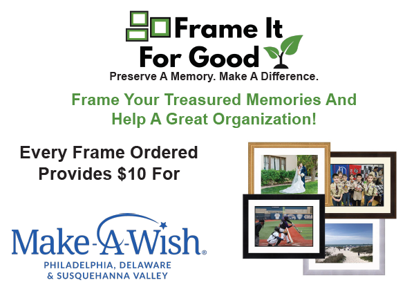 MakeAWishPHL's tweet photo. Preserve your treasured memories by purchasing a custom frame from @FrameItforGood! $10 from every purchase will go toward granting wishes for local kids. Visit https://t.co/gtIaYcrmDA to place your order today. https://t.co/OoU5VxEeVJ