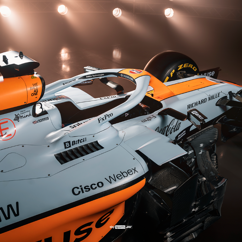 SkySportsF1's tweet photo. How about this for the @McLarenF1 MCL35M at #MonacoGP! 😍

The team will race in the iconic blue &amp; orange motorsport colours of Gulf Oil!

#SkyF1 | #F1