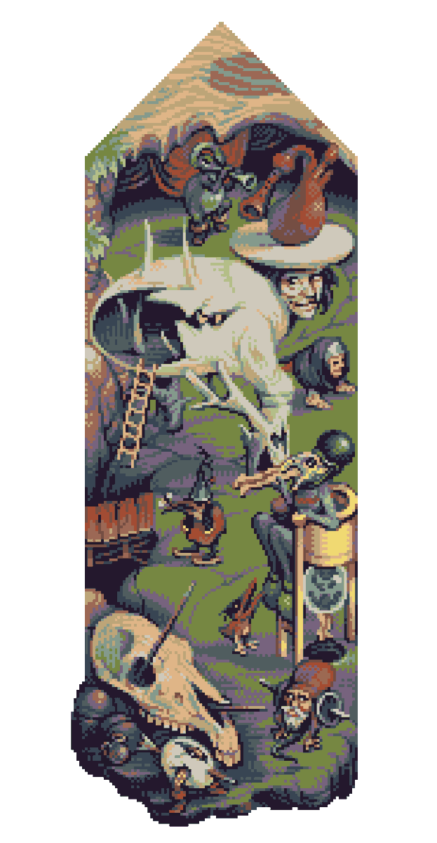 Re-interpretation of the lil' dudes and critters of Hieronymus Bosch for @pixeljoint's medieval/fantasy isometric collab #pixelart #ドット絵 