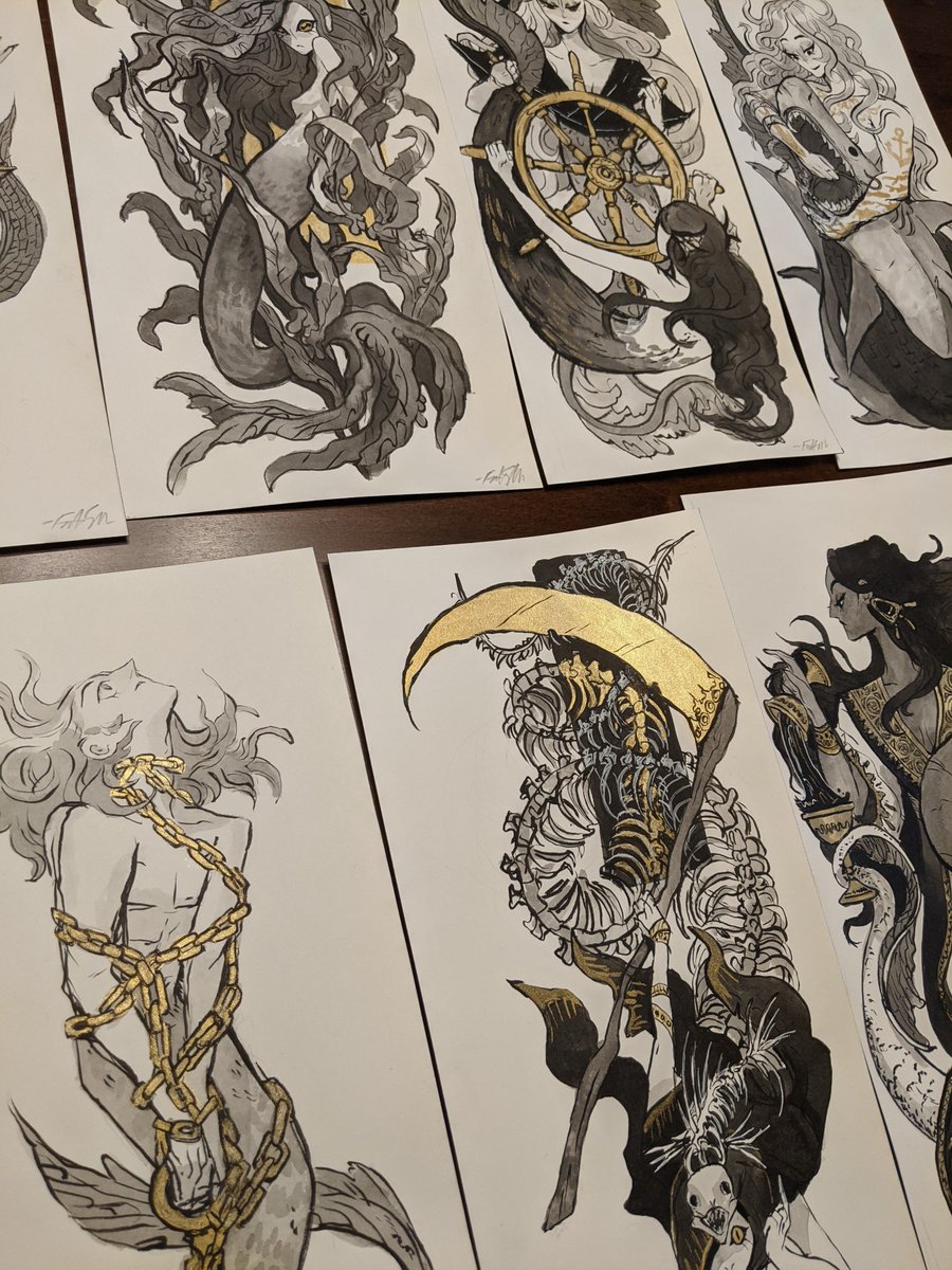 Batch 2 of my Mermay Tarot originals goes live Saturday, 5/22 at 9AM pacific! 🧜🧜‍♂️🧜‍♀️
Here's what will be in this batch, you can check out the sale preview for more details here:
https://t.co/Gst1BVBdJS
And here's the link for my shop when it goes live:
https://t.co/apz9qF5C9i 