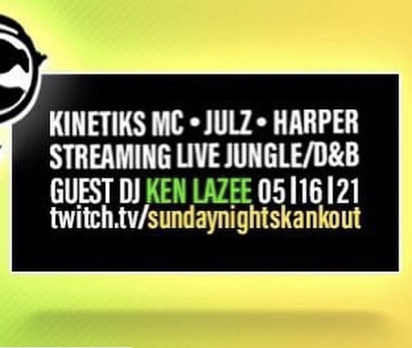 Tonight! Please join ⁦⁦#kinetksmc⁩ #julz #harper and myself for 3 hours of #drumandbass fire 🔥🔥🔥Show starts at 7pm on                        Twitch.tv/sundaynightska…! Don’t miss it!
