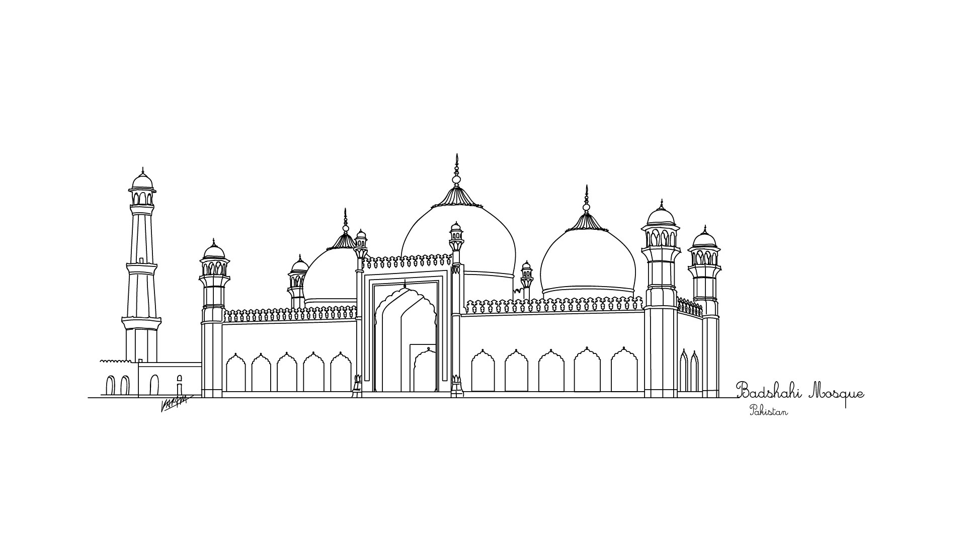 Badshahi mosque skyline vector illustration. | CanStock
