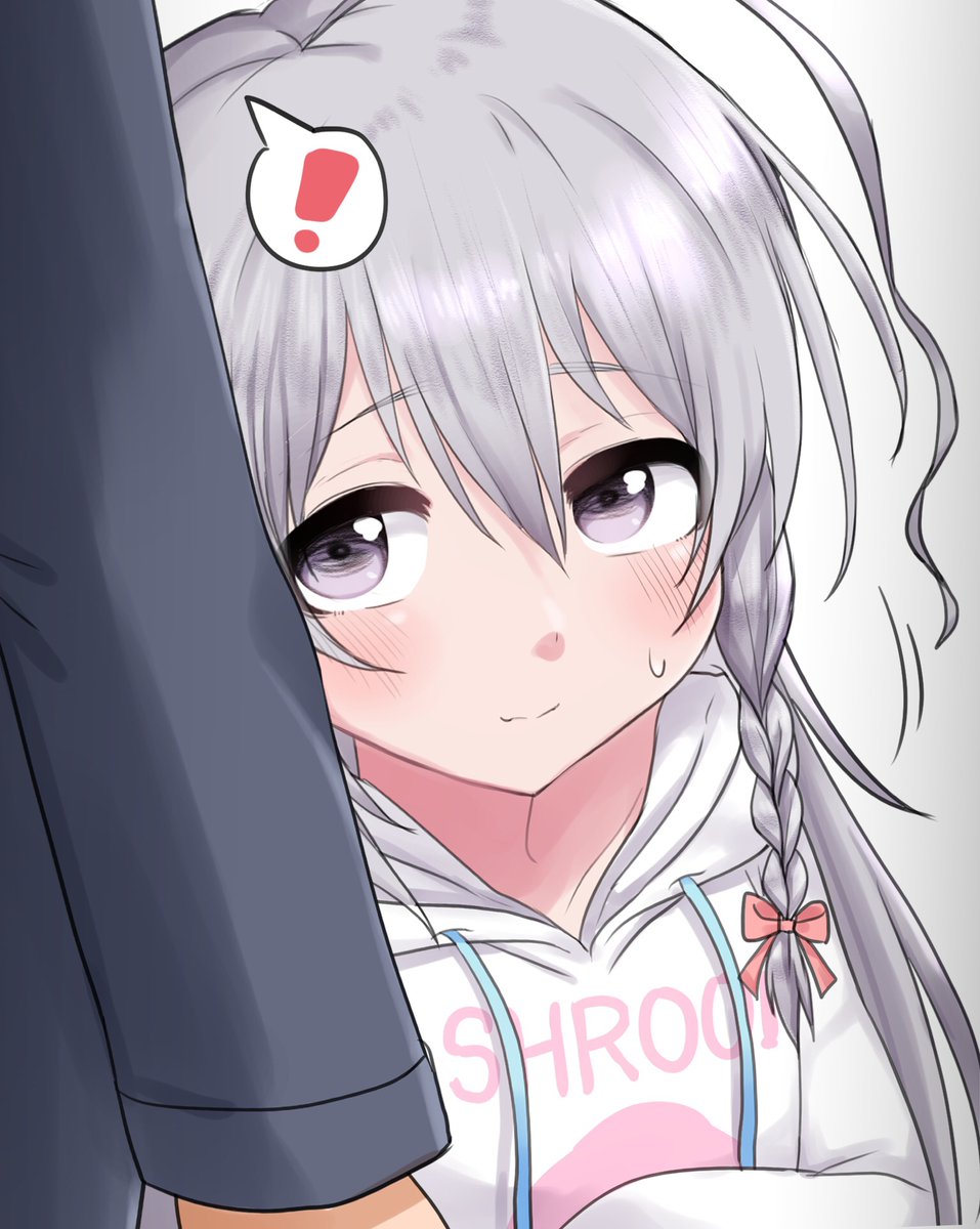 hoshi syoko 1girl braid ahoge grey hair hoodie long hair !  illustration images