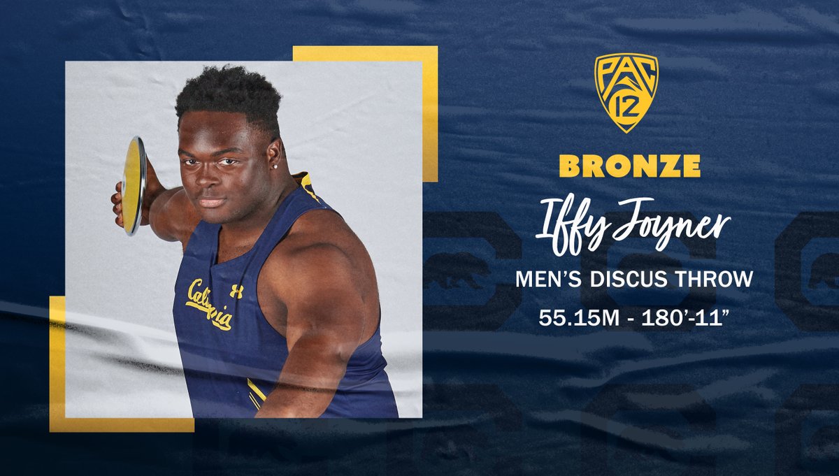 CalTFXC's tweet photo. Taking the 🥉

@Iffyj23 goes 55.15m (180-11) for third in the men's discus. 💪

#GoBears // #Pac12TF https://t.co/Sewe3g8trt