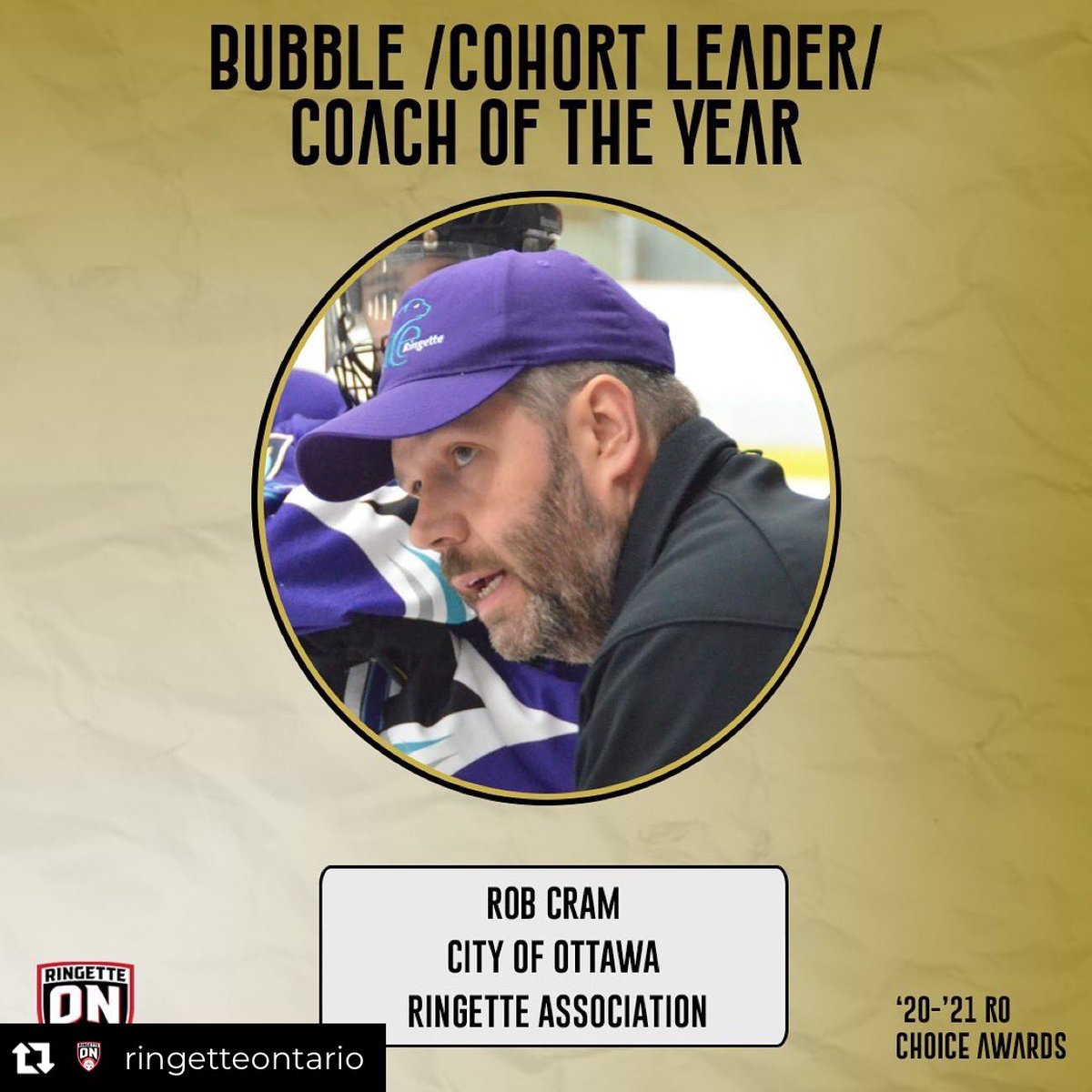 Congrats to CORA coach Rob Cram for winning <a href="/RingetteOntario/">Ringette Ontario</a>’s Bubble/Cohort Leader/Coach of the Year!!! Well deserved!!!