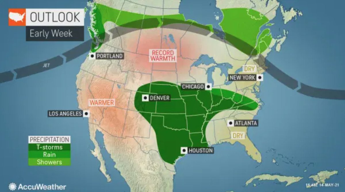 Warmth will move from the Rockies to the Dakotas and into the Upper Midwest this week. Temperature departures can range 7-14 degrees above normal in the Dakotas, Nebraska, and Minnesota: https://t.co/ql2Yp4ZgtM https://t.co/wCSfoMBy56