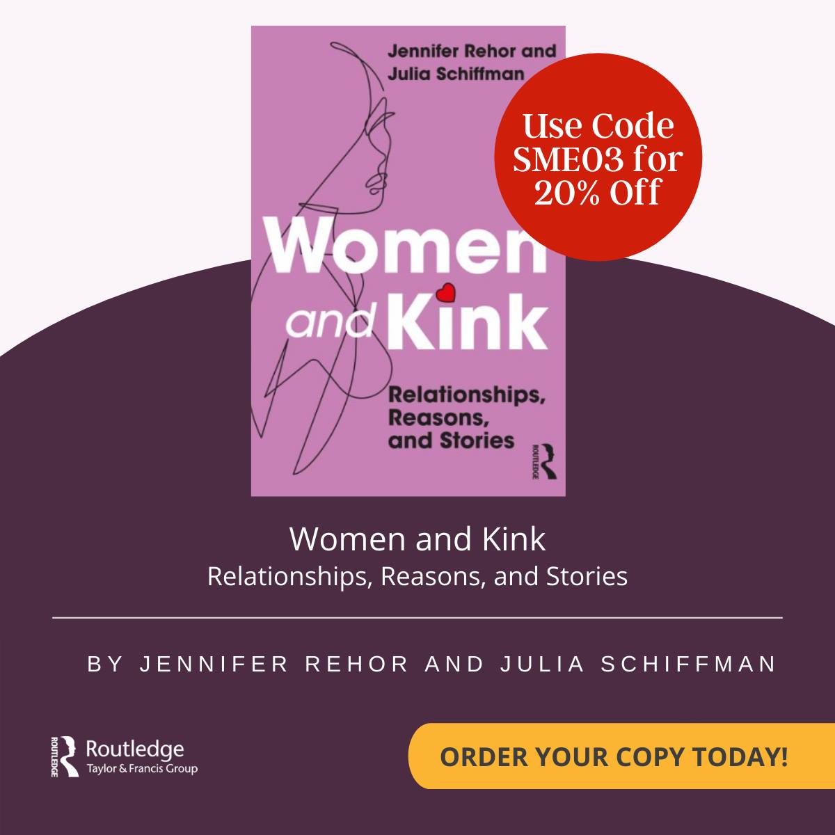Congratulations to my wonderful &amp; inspiring friend, Jennifer Rehor! I remember hearing about her Master's Thesis years ago &amp; now we can read about her findings in an upcoming book. Women &amp; Kink: Relationships, Reasons, &amp; Stories is now available for pre-order! <a href="/routledgebooks/">Routledge Books</a>