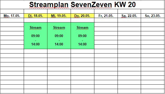 SevenZeven_live's tweet photo. Streamplan für kommende Woche steht!

Ich hoffe ihr seid wieder dabei!

Euer 77 https://t.co/bEGoL9YtU4