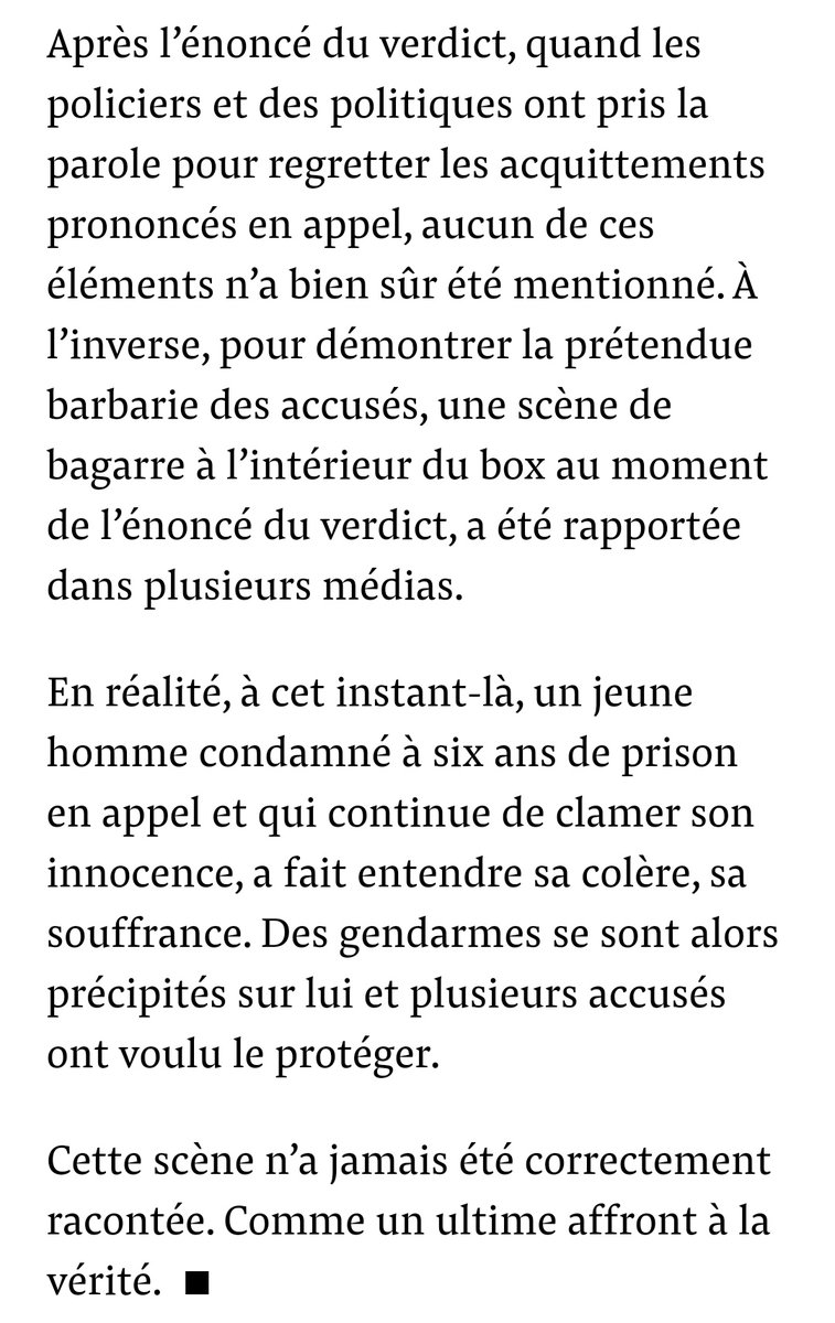 Après le verdict du procès de Viry-Chatillon, les médias tournaient en boucle sur une pseudo bagarre entre accusés. En fait, un des condamnés en appel, qui clame son innocence, a fait entendre sa colère et les autres accusés l'ont protégé. Et cela dit tout de l'affaire.
