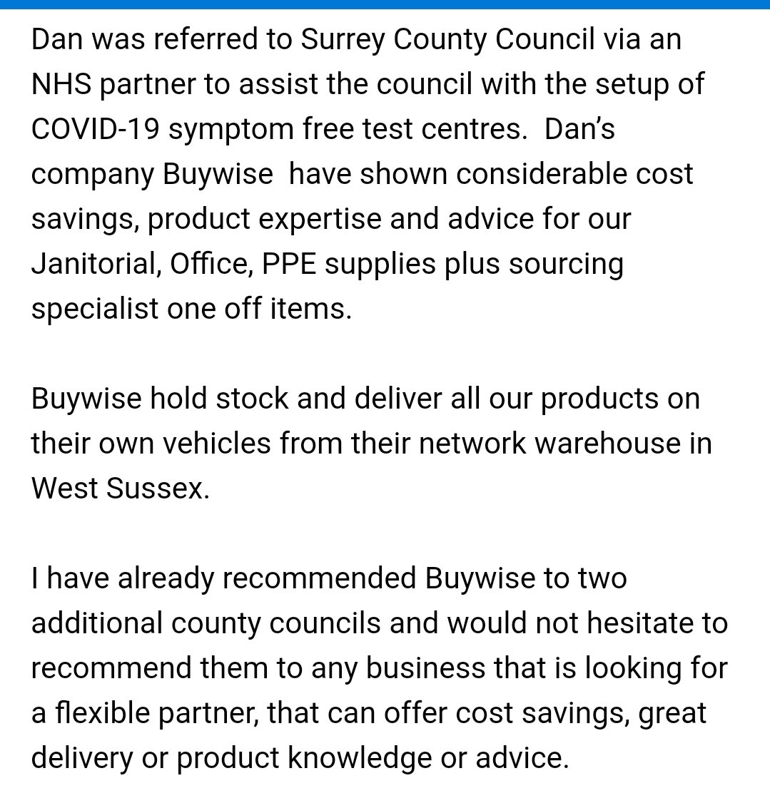 Amazing testimonial from Surrey County Council. It has been a pleasure to work with you all throughout these uncertain times. #doyoubuywise #buywisehealth #smartprocurement