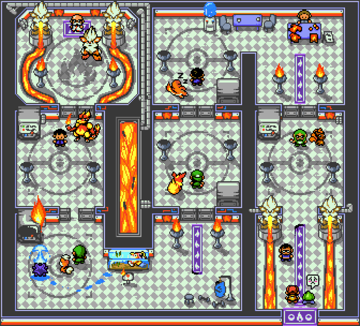 StrawPact's tweet photo. Sorry for my absence, I was working on this! 

Yeah, the Cinnabar Island Gym for #KantoRedrawn !

This was very fun to work on and pretty weird since the whole gimmick of this gym is quizzes, still I think it works.

Hope you like it! #pixelart #Pokemon https://t.co/Oehs5dTUrl