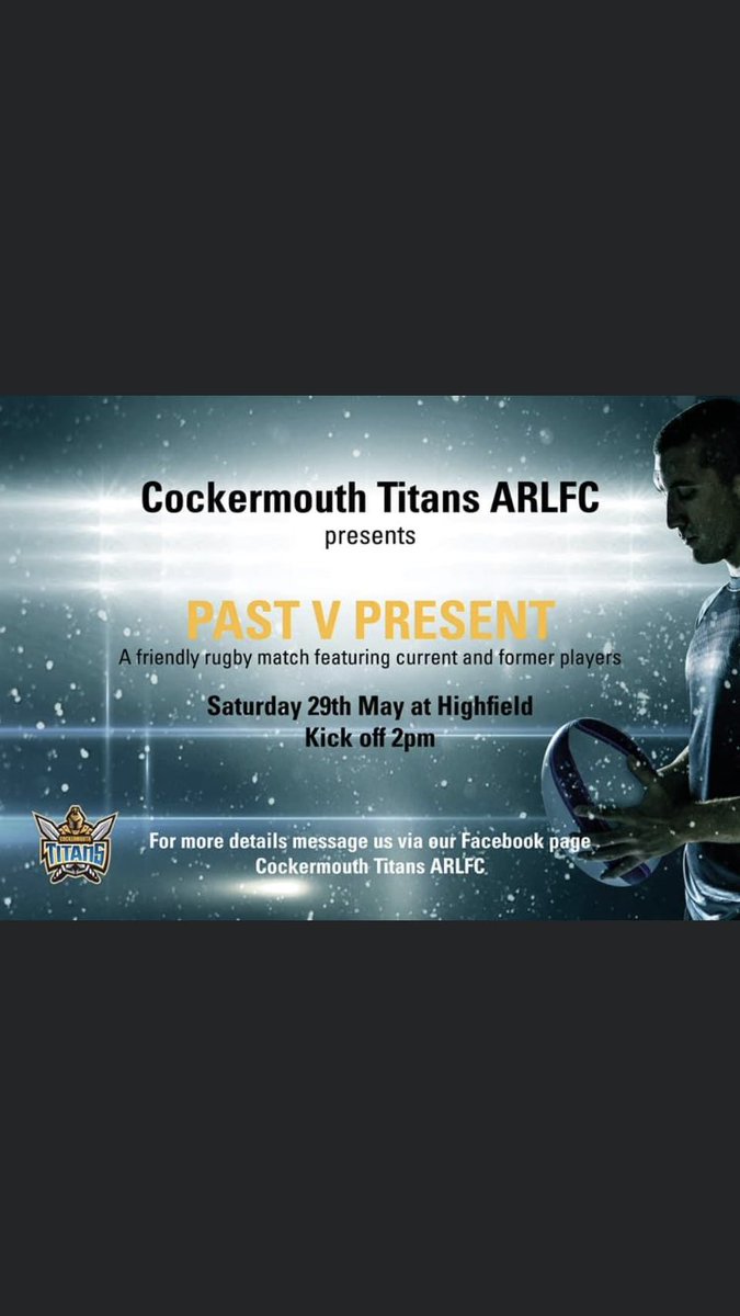 CockermouthArl's tweet image. PRE-SEASON FRIENDLY 

If you’re a past player and are interested in having a run about please message the page 

It will also be masters rules if you want to wear gold shorts and only have to be touched instead of tackled