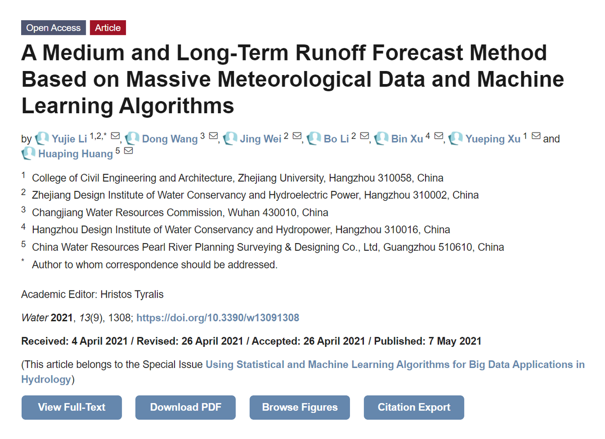 1st paper 👉doi.org/10.3390/w13091…
@Water_MDPI @MDPIOpenAccess
#EnsembleLearning #ExtremeGradientBoosting #FeatureSelection #Forecasting #Hydrology #MachineLearning #RandomForests #StatisticalLearning #Water #WaterInformatics