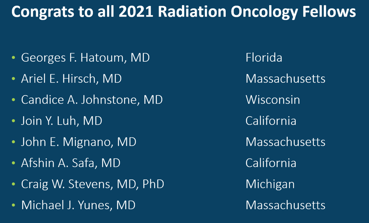j_luh's tweet image. Congratulations to the #radoncs awarded @RadiologyACR Fellowship at #ACR2021. 

Honored to be among a distinguished group!

Georges Hatoum MD, Ariel Hirsch MD, Candice Johnstone MD, John Mignano MD, Afshin Safa MD, Craig Stevens MD PhD, Michael Yunes MD