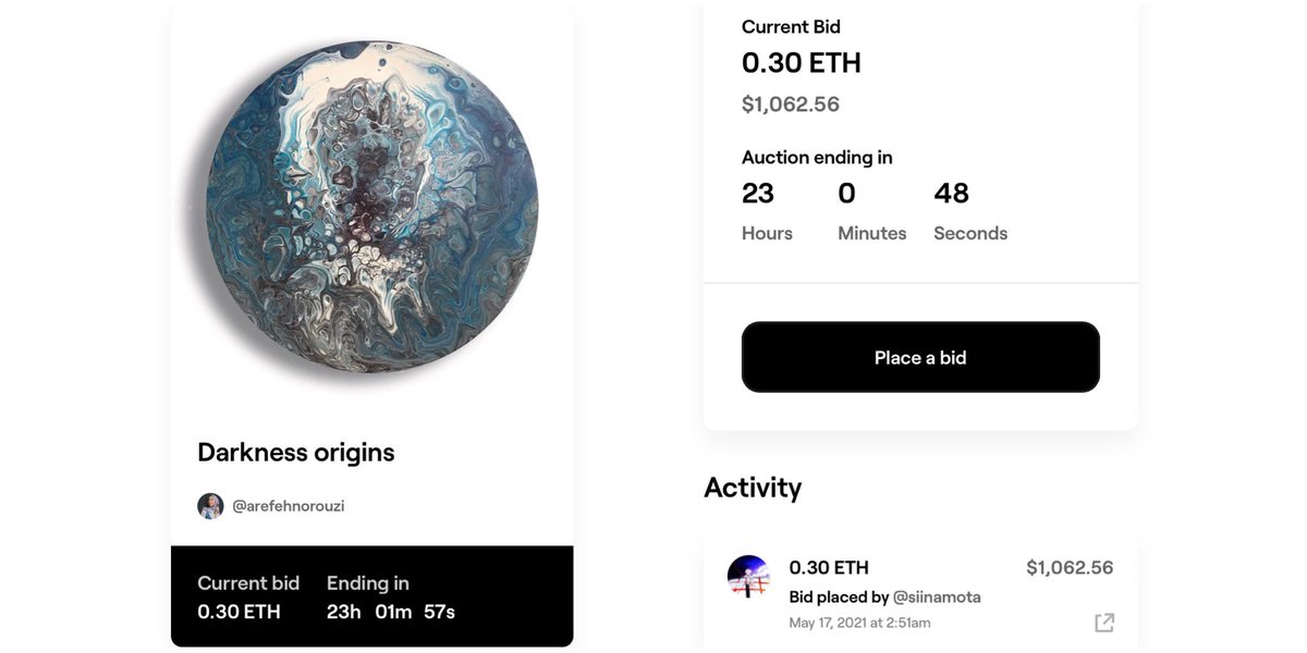😱I’m sorry, WHAAAAAAAAT???
Double auctions are happening?JEESUS!!
😍Another Auction has begun for an #nft of mine!Can’t describe how I feel!!! 
Thank you dear <a href="/Cryptopathic/">path.eth 🛡️</a> for this surprise🤩🥳

foundation.app/ArefehNorouzi/… #NFTCommunity