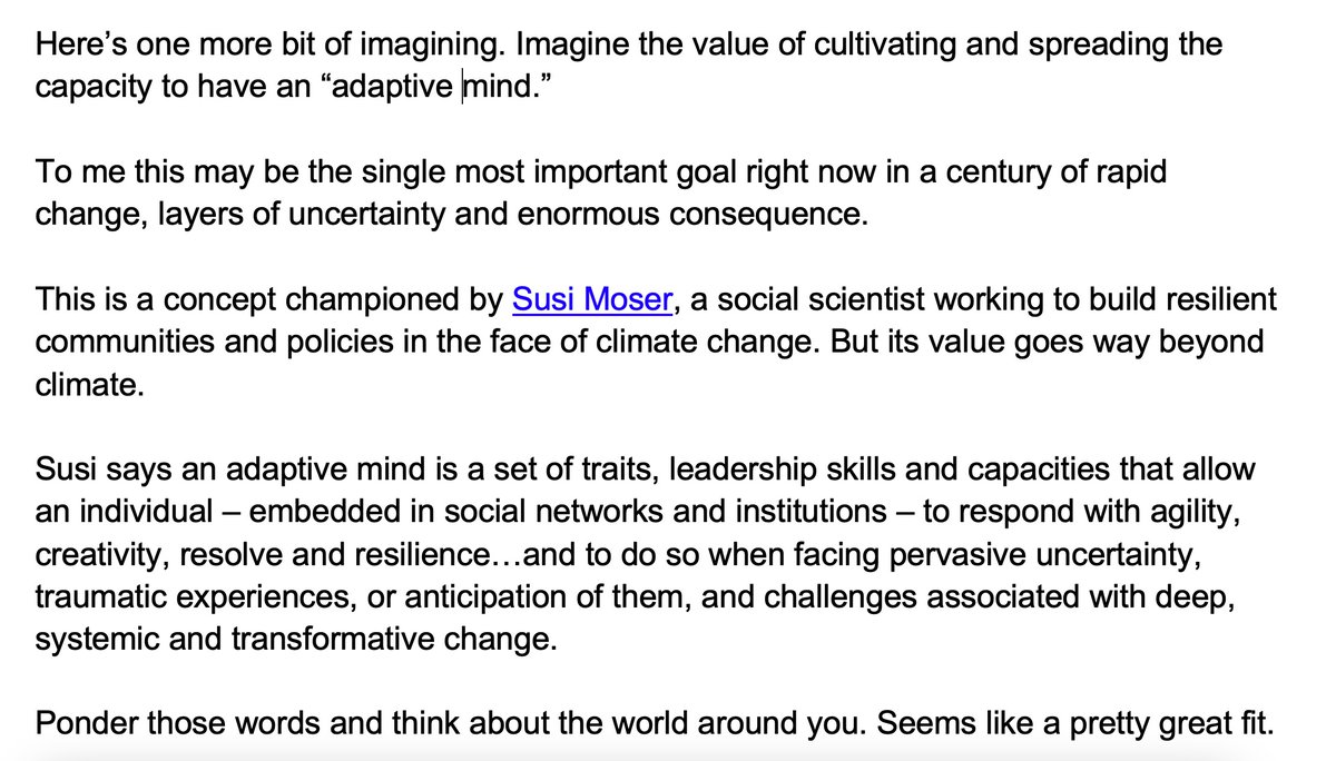 Revkin's tweet photo. The core of my @WWCasheville commencement address was to encourage the graduates (and anyone) to develop and nurture an #adaptivemind, building on climate-resilience maven Susi Moser's work. From there, adaptive communities. Watch and weigh in: https://t.co/GzyiuCqfVU https://t.co/PLcFk5z77G