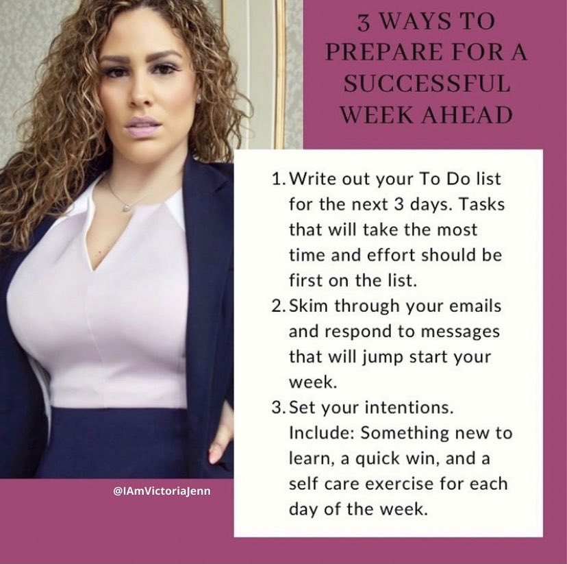 IAmVictoriaJenn's tweet photo. I’m always asked how do I get myself ready for the week. Here are some helpful tips to hit the ground running come Monday. Do you have any tips to add? #VGems
P.S. Make sure you’re on my email list for free tips and strategies. Click here to join, https://t.co/HKI3YE5j39 https://t.co/KsedIni1WD