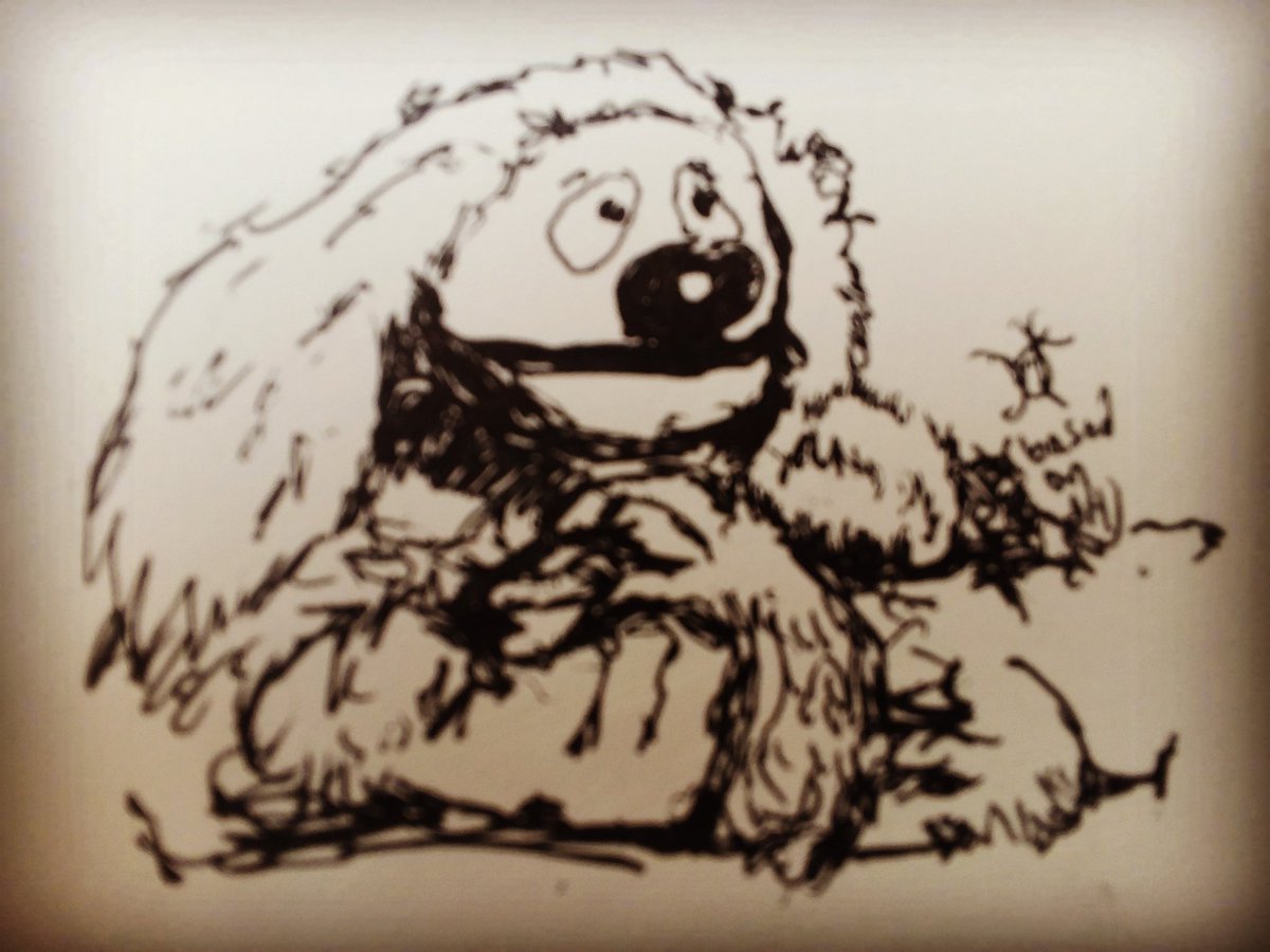 KMOToole's tweet image. #draweveryday2021 #Rowlf the (Muppet) dog, petting a puppy #draweveryday