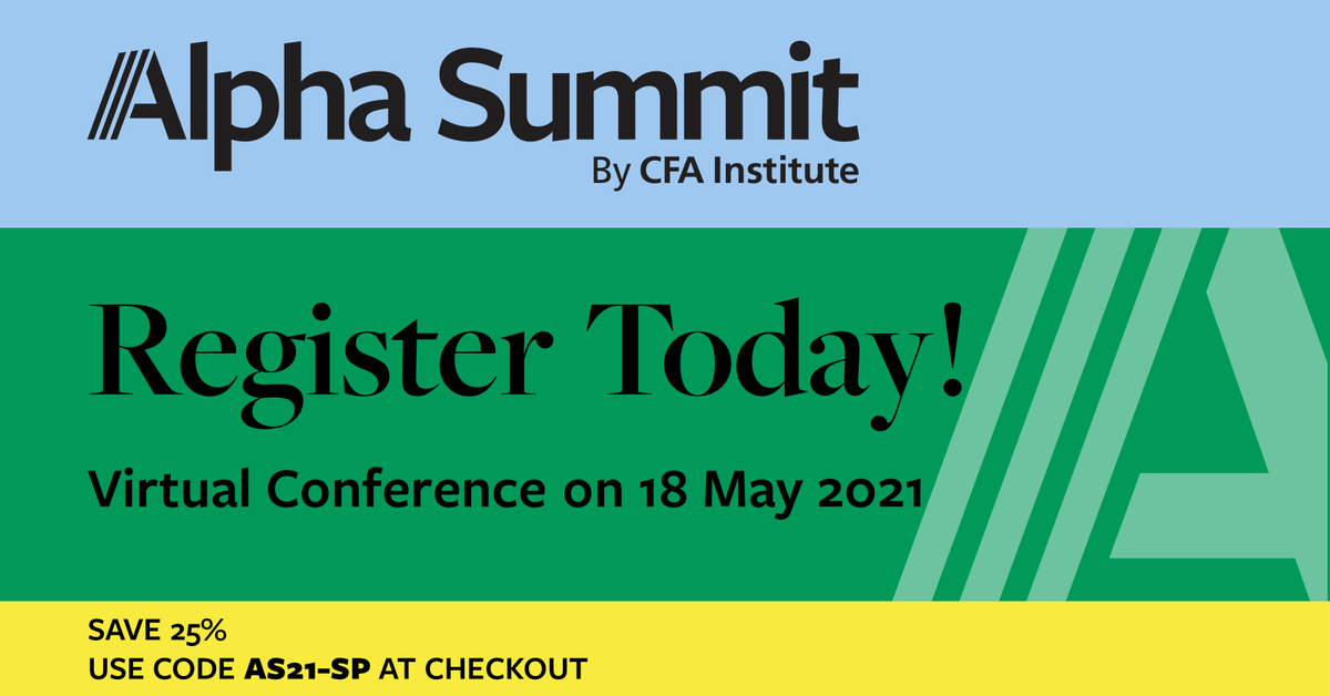 CFAIreland (@cfaireland) on Twitter photo Last Call! Alpha Summit by <a href="/CFAinstitute/">CFA Institute</a> is happening on 18 May. CFA Society Ireland members receive 25% off by using discount code AS21-SP.
Register now! cfainst.is/alphasummit2021
#AlphaSummit Last Call! Alpha Summit by <a href="/CFAinstitute/">CFA Institute</a> is happening on 18 May. CFA Society Ireland members receive 25% off by using discount code AS21-SP.
Register now! cfainst.is/alphasummit2021
#AlphaSummit