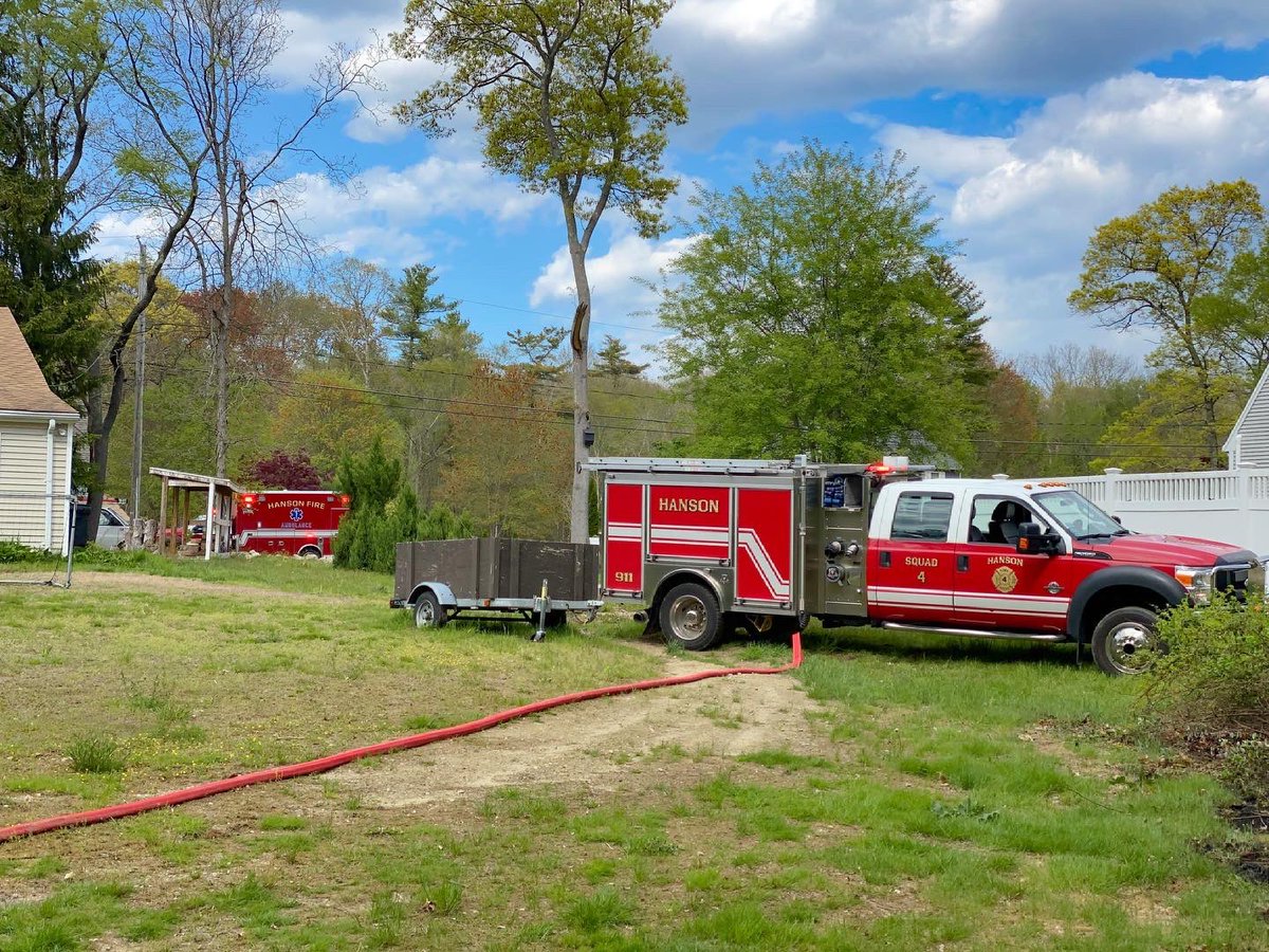 The other day Hanson Firefighters received reports from the DCR Kingston Fire Tower for smoke rising from the High St & Holmes St area. Squad 4 & FF2 responded and found a 1/2 acre brush fire. Off Duty FFs were recalled to assist as the fire was moving toward 2 fences and a shed