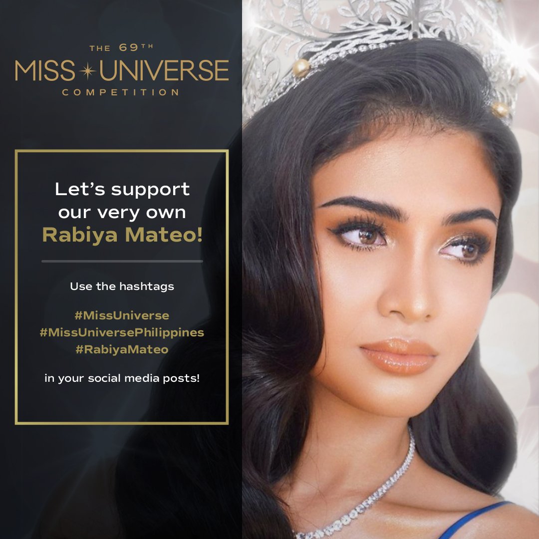 Show your love and support for our very own, Ms. Rabiya Mateo!

Use the hashtags #MissUniverse, #MissUniversePhilippines, and #RabiyaMateo!