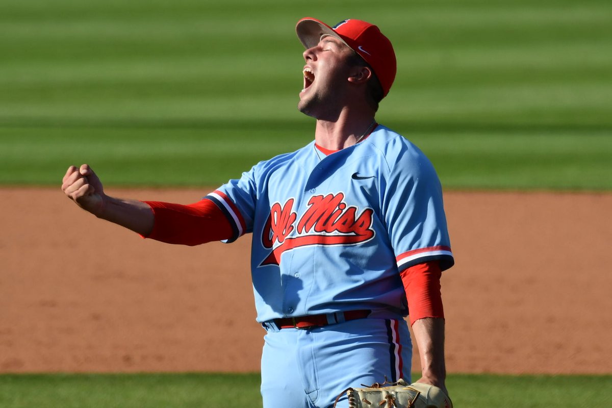 aaronfitt's tweet photo. FINAL: @OleMissBSB wins a 13-10 slugfest to clinch a massive series  against Vandy, as Taylor Broadway closes it out for the 2nd time in 3 days. This was just the weekend #RebsBSB needed to shore up hosting position. https://t.co/CQcl6yO6nB