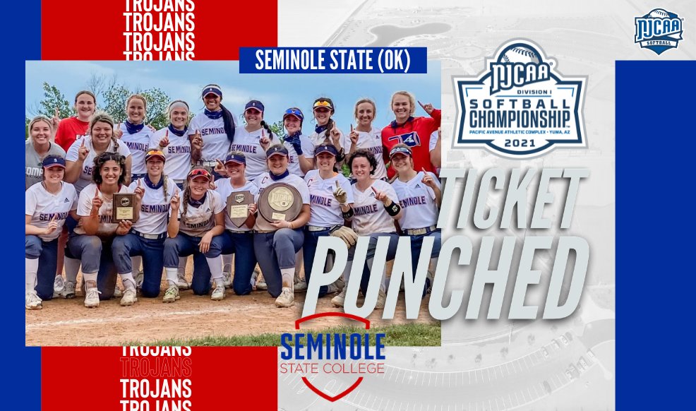 The Trojans are in! 🎟️

Seminole State (OK) secured a ticket to the 2021 #NJCAASoftball DI Championship after claiming the South Central District title.

njcaa.org/sports/sball/2…