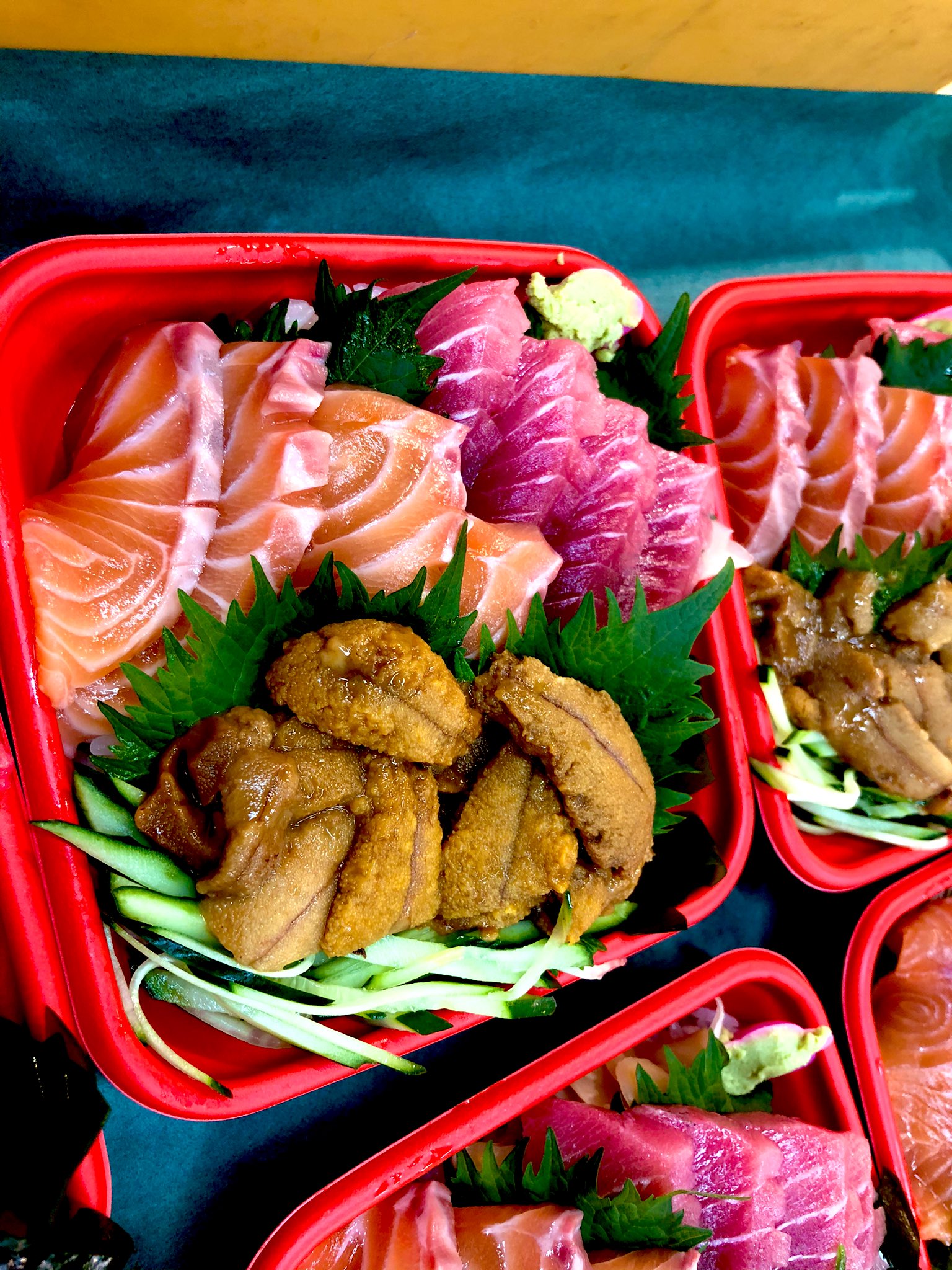 魚市 二子新地鮮魚店 魚市です おはようございます 本日のおすすめ 魚市海鮮丼 980円 生ウニたっぷり入ってます お買い得 大盛り 千葉産生かつお刺身 タタキ 島根産殻付岩カキ 生本まぐろ刺身 愛知産サヨリ刺身 新潟産天然ヒラメ刺身