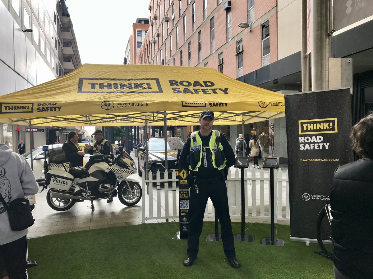 Think! Road Safety ambassadors <a href="/NettieEdmo/">Annette Edmondson</a> and <a href="/AlexjhPorter/">Alexander Porter</a> have stopped by for National Road Safety Week along with Peter Frazer from <a href="/SarahGroup/">SarahGroup.Org</a> and <a href="/SAPoliceNews/">South Australia Police</a>! #nrsw #DriveSOS